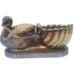 Vintage St Clair Blue Irridescent Swan Salt Cellar